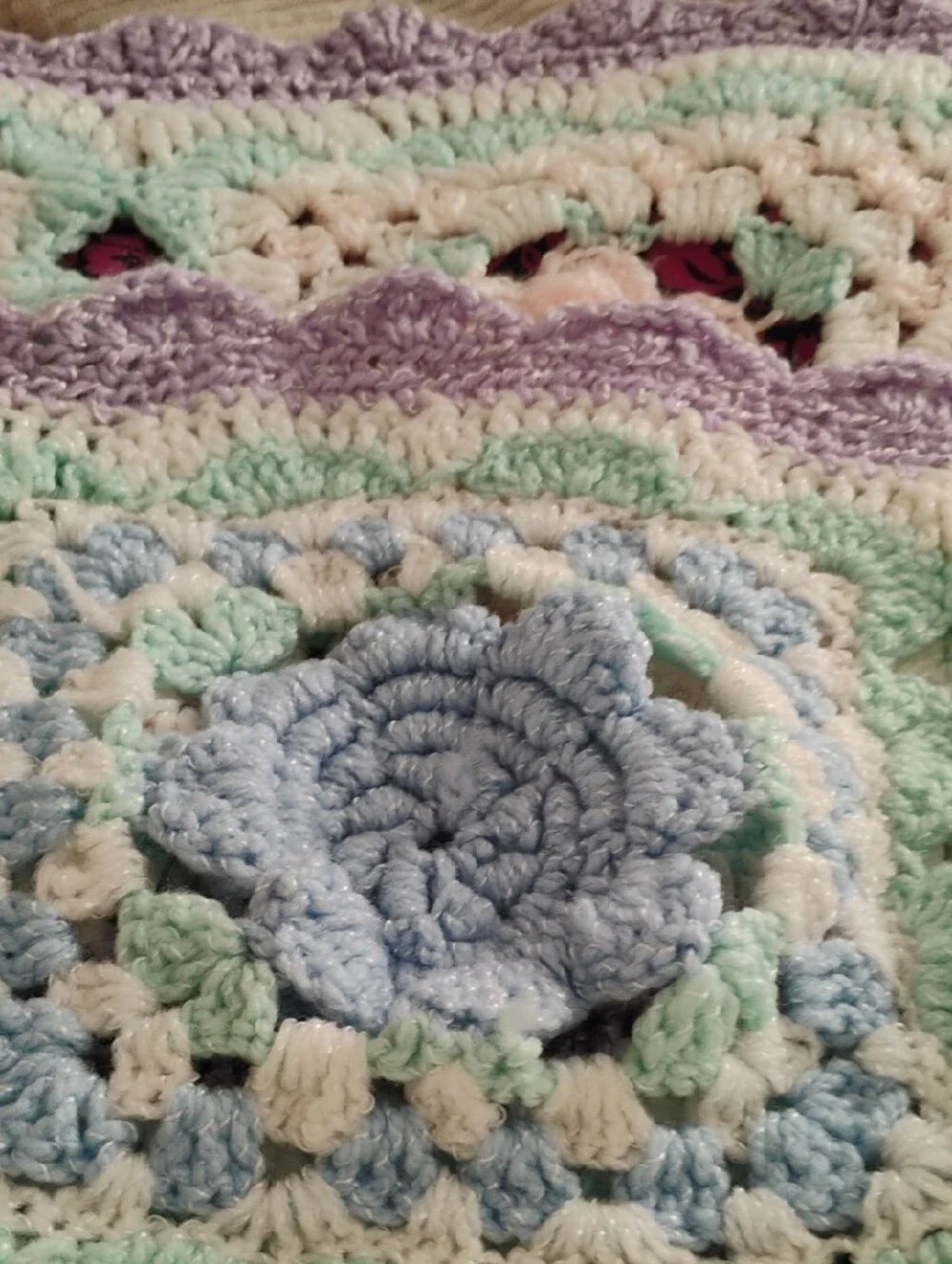Handmade Pastel Crochet Floral Throw Blanket - Pastel Colors